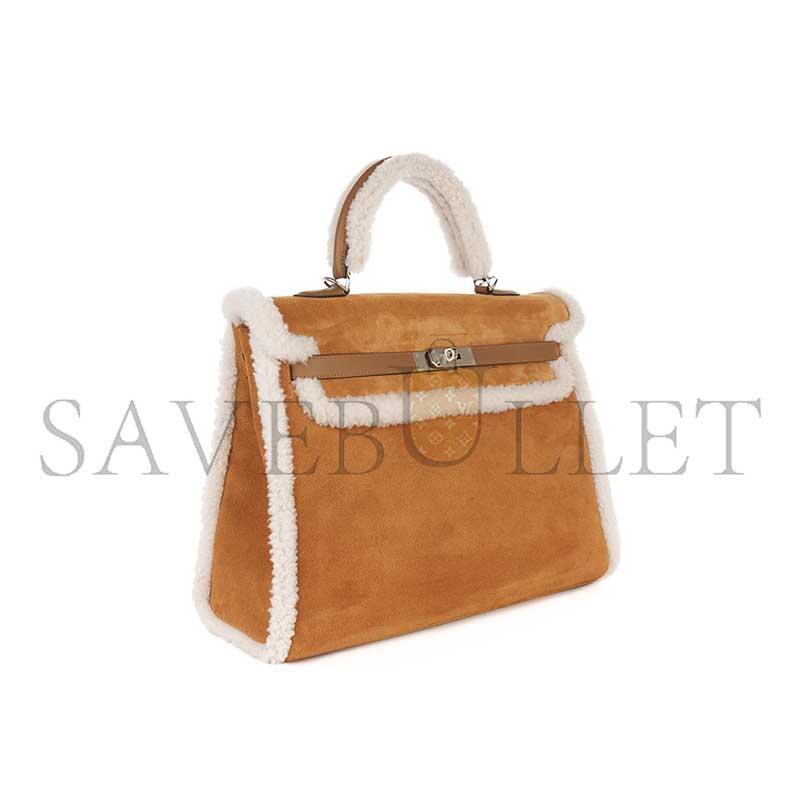H**mes MASTER KELLY 35 TEDDY PLUSH SWIFT CHAMOIS ALEZAN PALLADIUM HARDWARE (35*25*12cm)